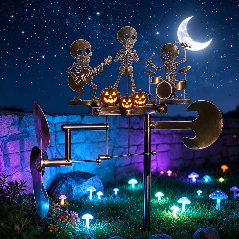 🎁Halloween Handmade Skeleton Metal Drummer Kinetic Wind Spinner