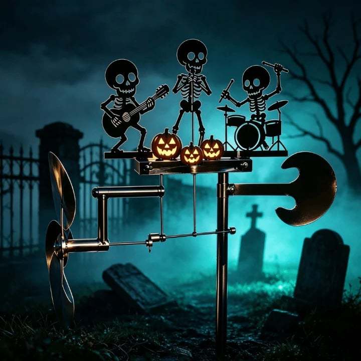 🎁Halloween Handmade Skeleton Metal Drummer Kinetic Wind Spinner