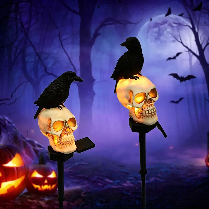 🐦‍⬛Solar Powered Animated Raven Skull Garden Spike💀 | Halloween Garden Decoration For Outdoor Use
