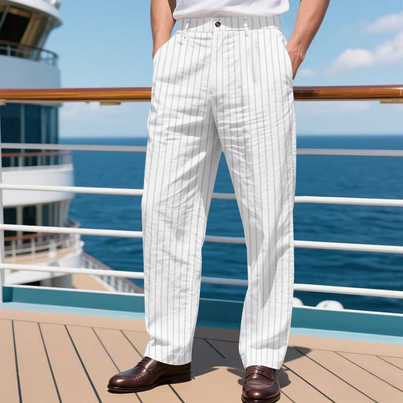 Men's pinstripe casual dress pants | Summer vacation loose casual pants
