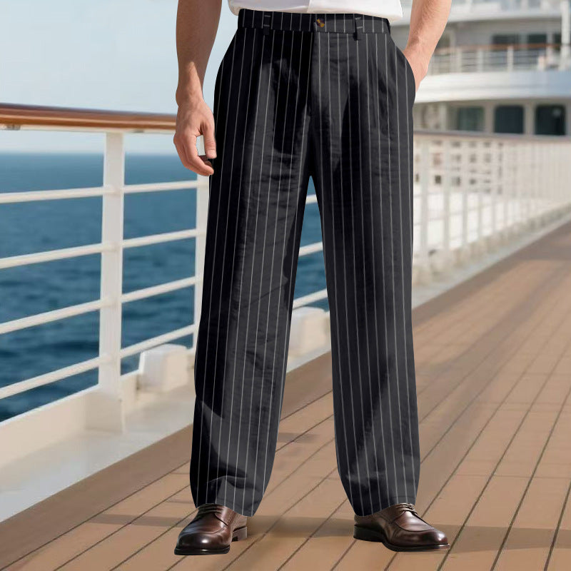 Men's pinstripe casual dress pants | Summer vacation loose casual pants