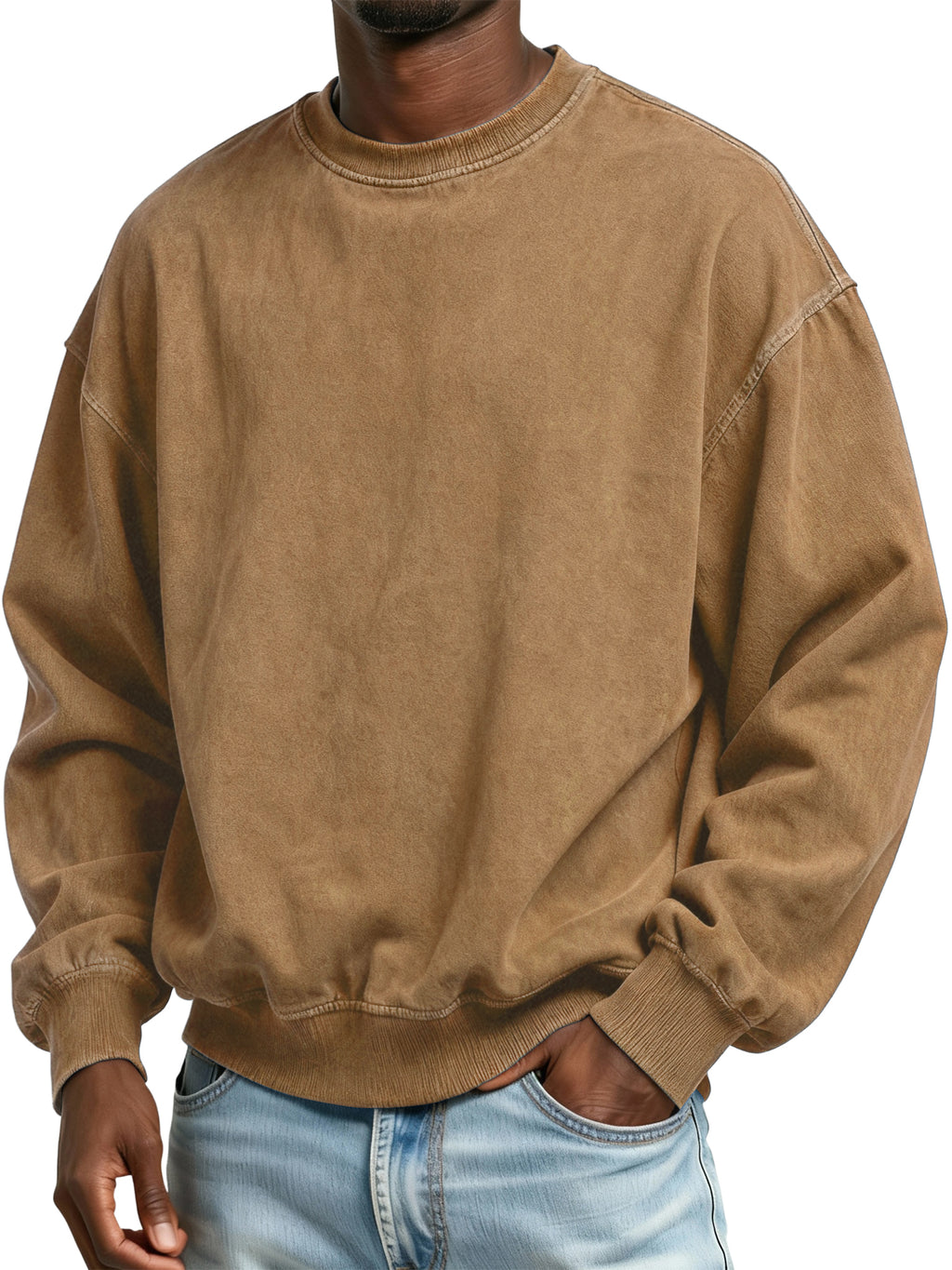 Men's Vintage Washed Distressed Batik Cotton Crew Neck Long Sleeve Sweatshirt