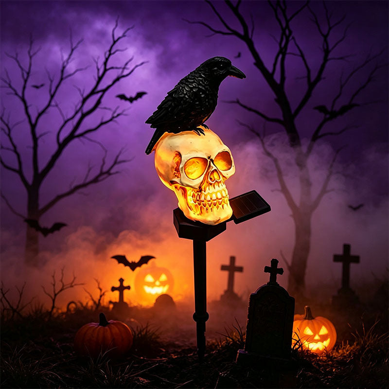 🐦‍⬛Solar Powered Animated Raven Skull Garden Spike💀 | Halloween Garden Decoration For Outdoor Use