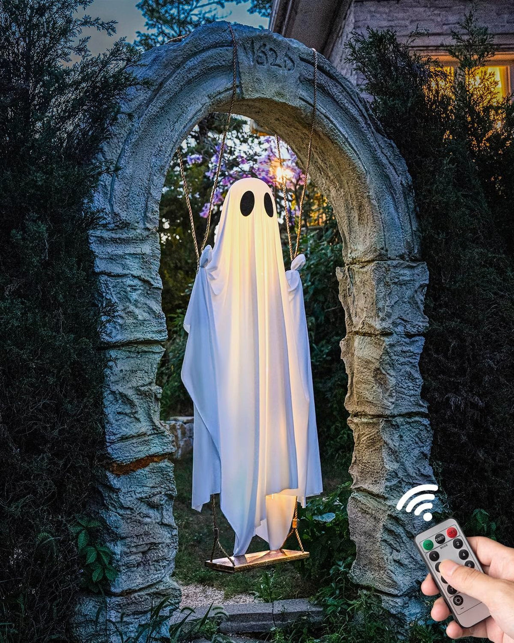 🔥Hanging Swing Ghost Halloween Decor with String Lights