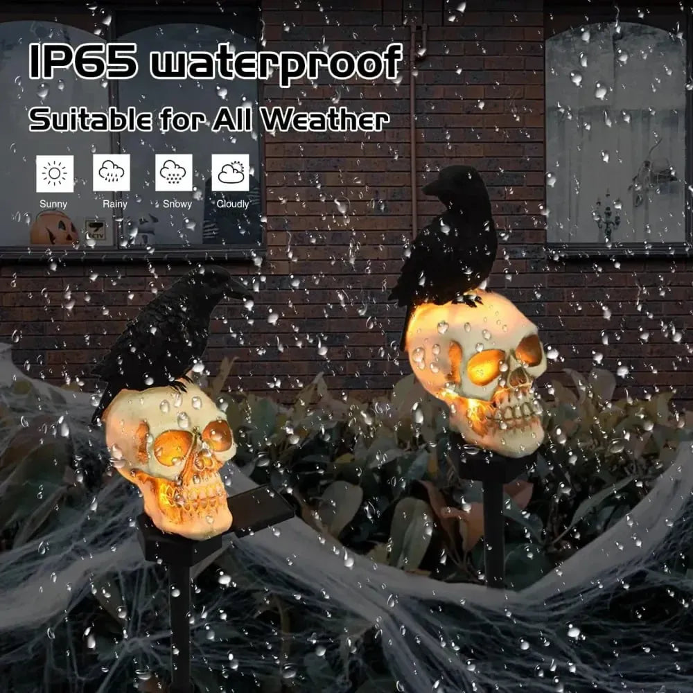 🐦‍⬛Solar Powered Animated Raven Skull Garden Spike💀 | Halloween Garden Decoration For Outdoor Use