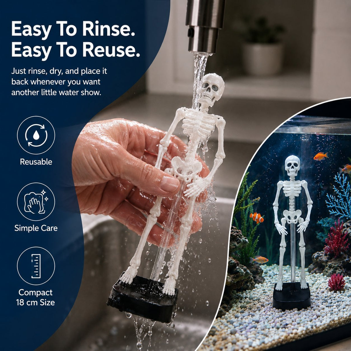 White Underwater Dancing Skeleton Bath Toy With Suction Base