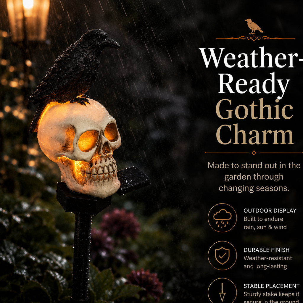 🐦‍⬛Solar Powered Animated Raven Skull Garden Spike💀 | Halloween Garden Decoration For Outdoor Use