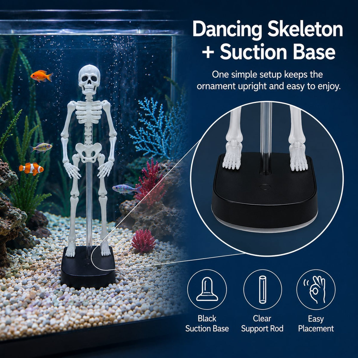 White Underwater Dancing Skeleton Bath Toy With Suction Base