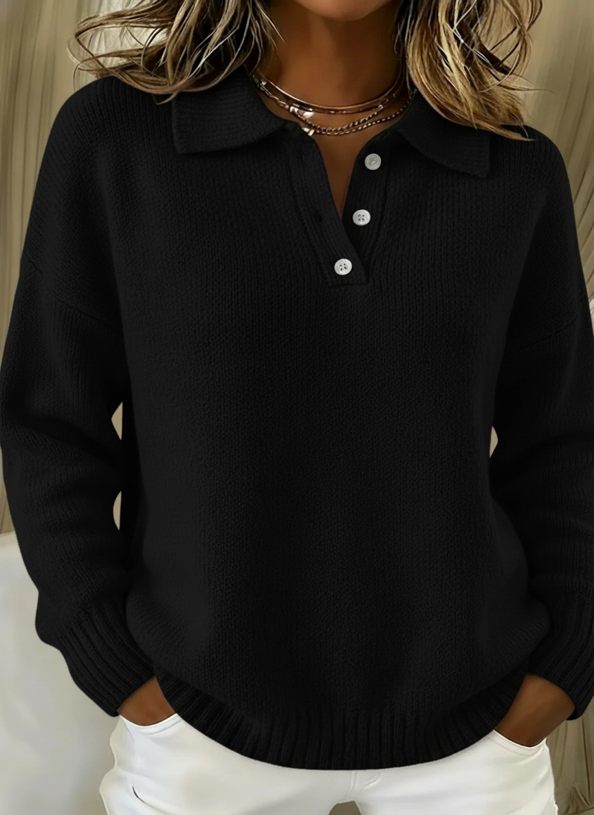 CLEARANCE SALE🔥 Classic Polo Neck Button-Down Solid Color Sweater Top