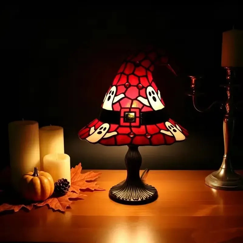 👻Spooky Glow Tiffany Lamp Pumpkin Ghost Bat Halloween Desk Light