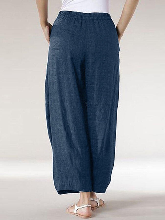Women's Comfortable Cotton Linen Cropped Straight Casual Wide Leg Pants