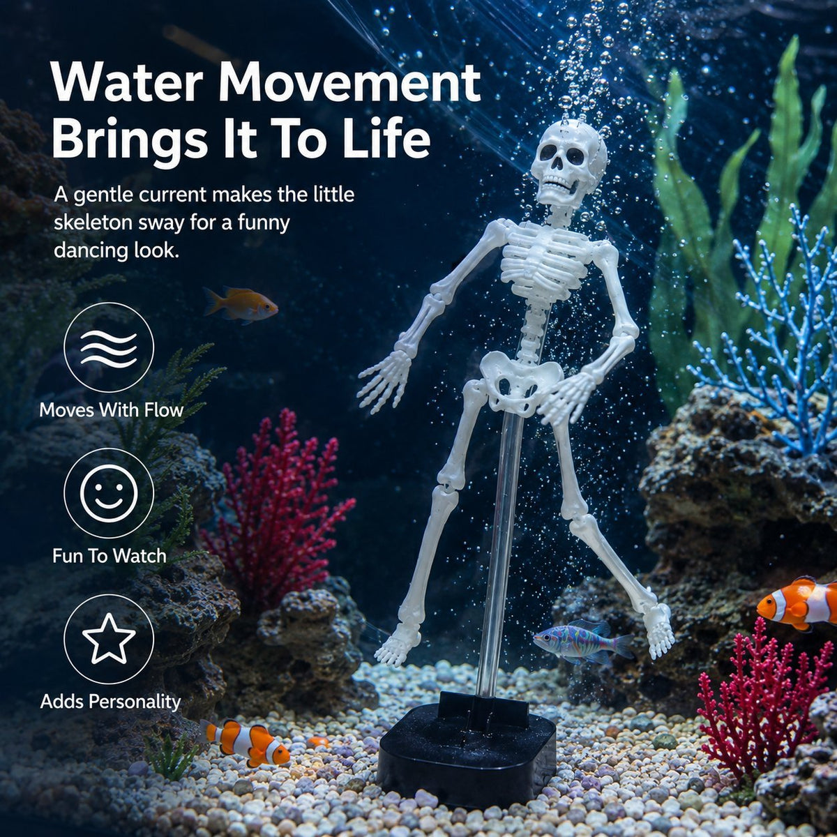 White Underwater Dancing Skeleton Bath Toy With Suction Base