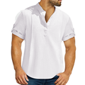 Men's linen cotton Henley shirt casual shirt short sleeve T shirt