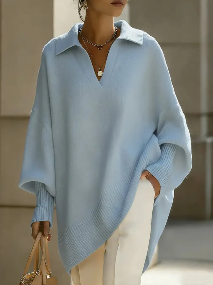 🎄 New Arrivals🔥 Women's Solid Color V-neck Long-sleeved Casual Loose-fitting Knitted Pullover Sweater