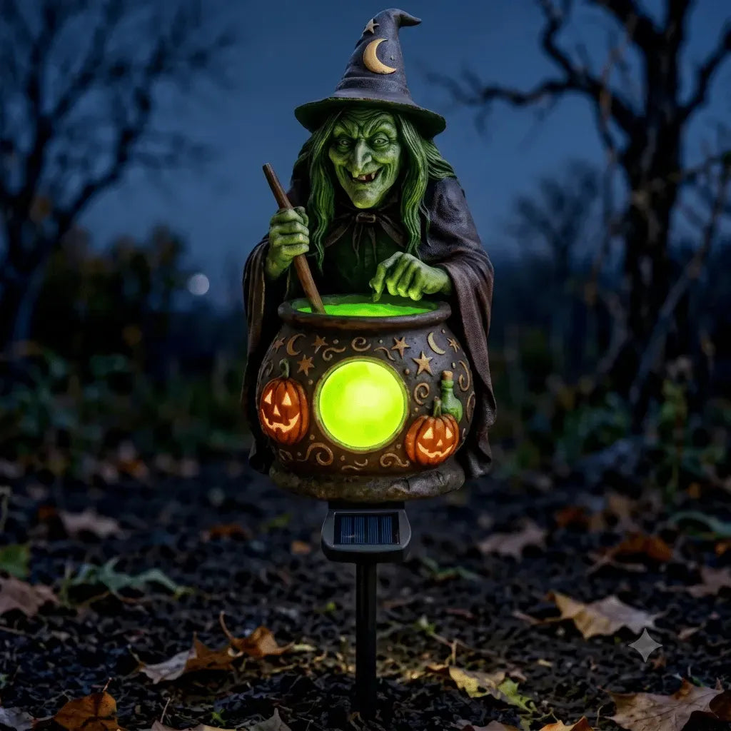 💥🏆Halloween Solar Witch Cauldron Garden Stake Light