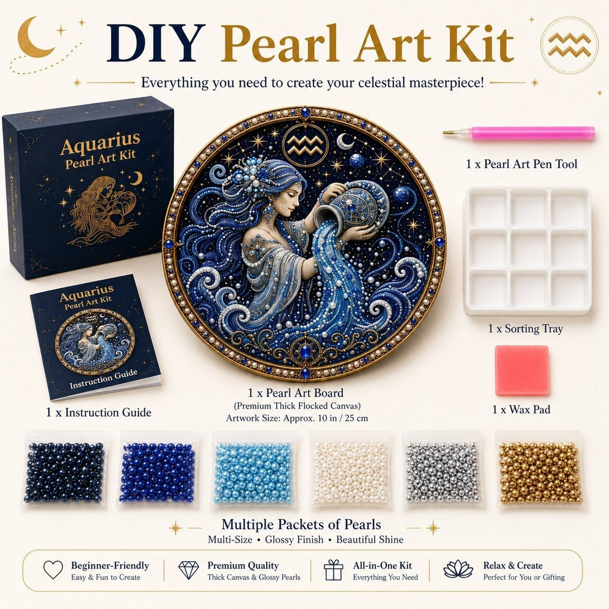 🔥 LAST DAY 49% OFF – ✨ Premium 3D Pearl 12 Zodiac Signs Art Kit ♈🌙💎