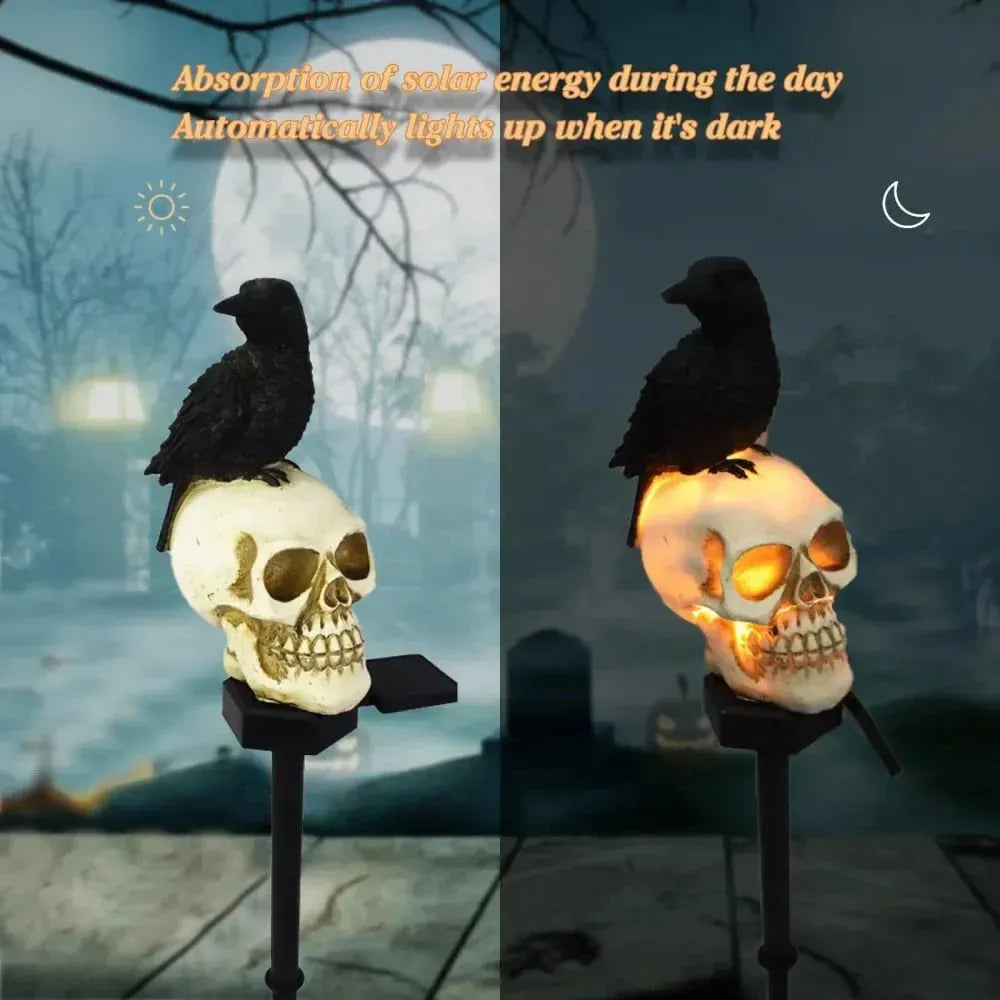 🐦‍⬛Solar Powered Animated Raven Skull Garden Spike💀 | Halloween Garden Decoration For Outdoor Use