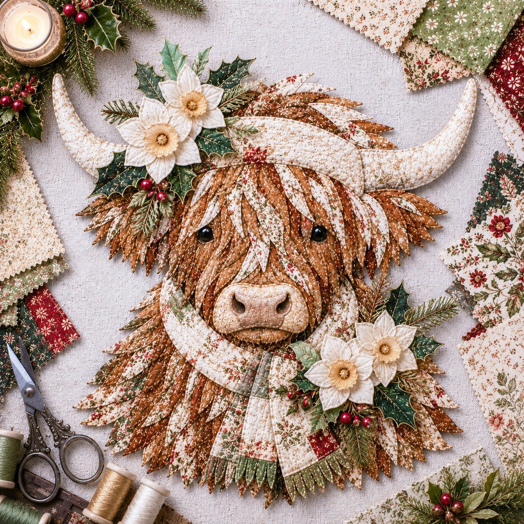 🐮💐🌸 Birth Flower Highland Cow 3D Layered Fabric Art DIY Kit (Beginner-friendly) 🔥 Buy 2 Free Shipping