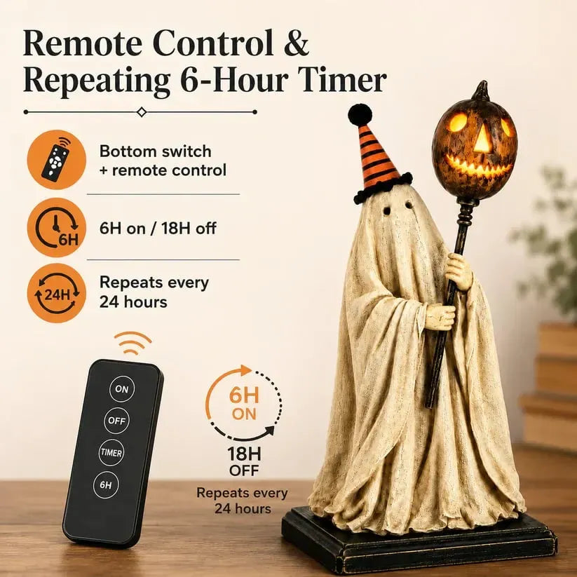 🎃Lighted Vintage Ghost Figurine with Glowing Pumpkin Staff