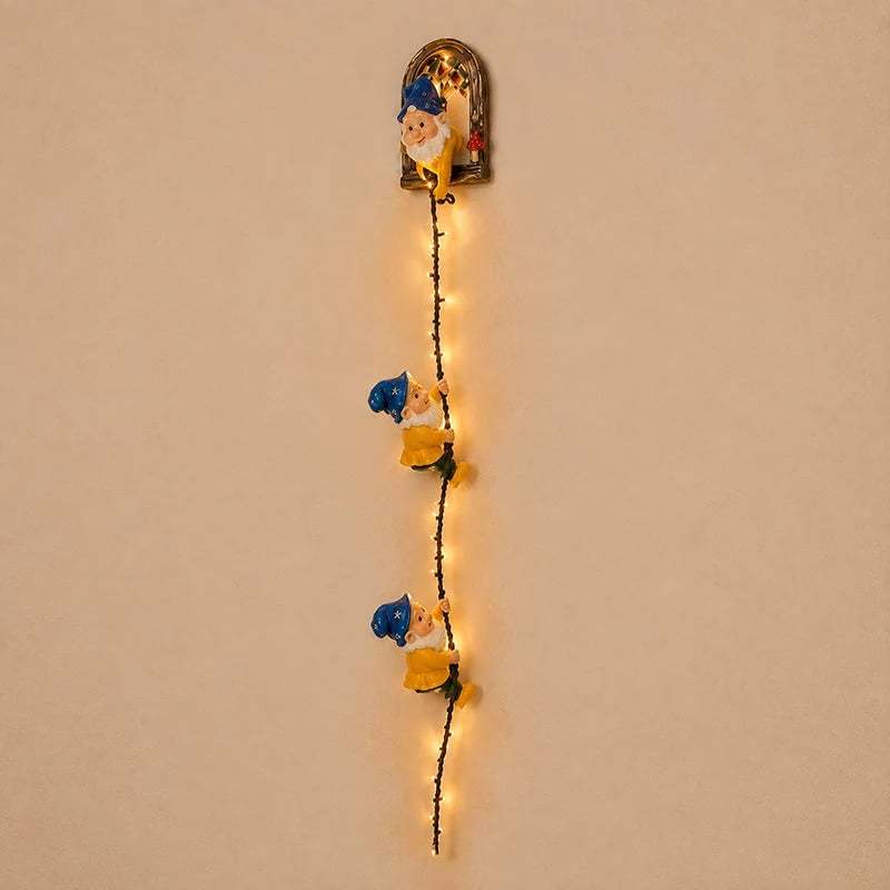 🎄Handmade Climbing Gnome Christmas StringLights, Indoor OutdoorWall Hanging Holiday Decor