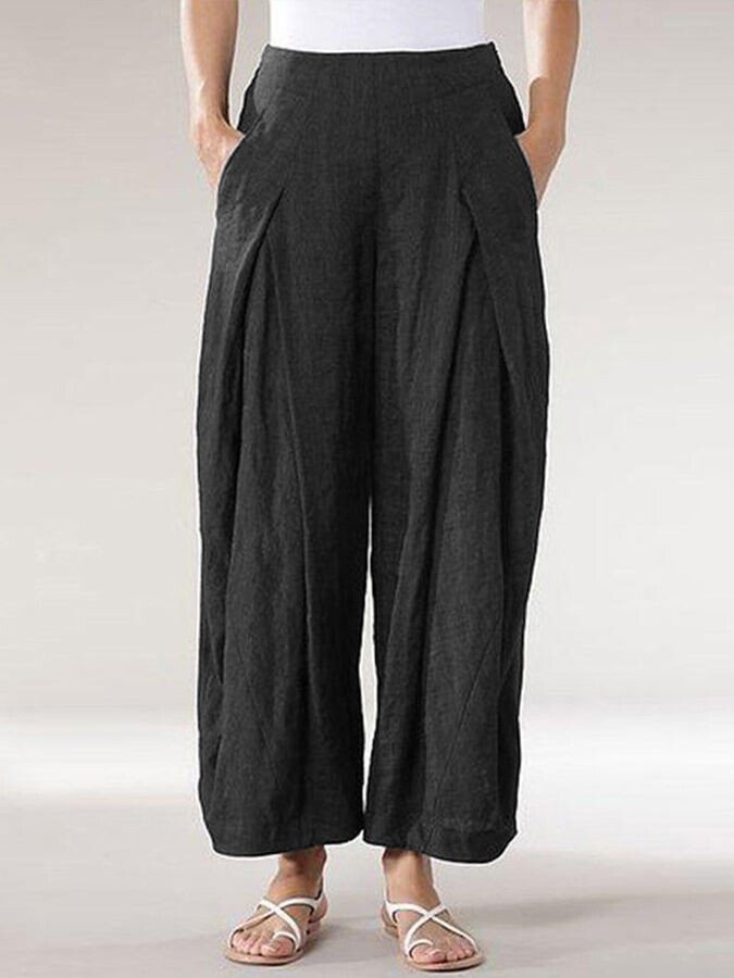 Women's Comfortable Cotton Linen Cropped Straight Casual Wide Leg Pants