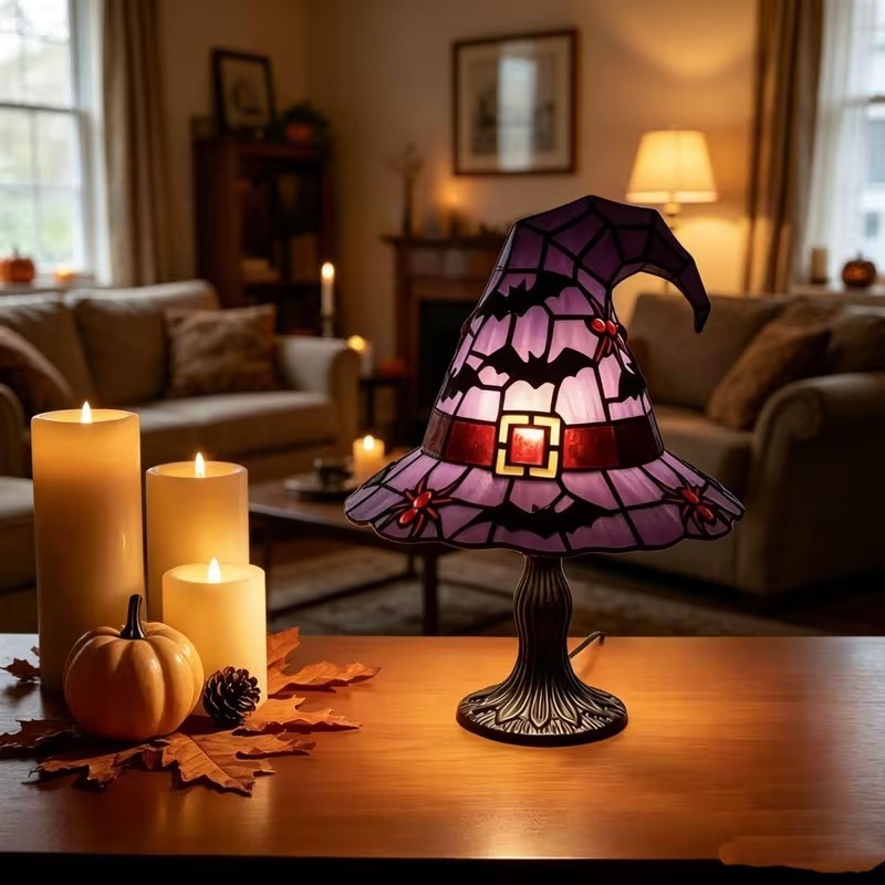 👻Spooky Glow Tiffany Lamp Pumpkin Ghost Bat Halloween Desk Light