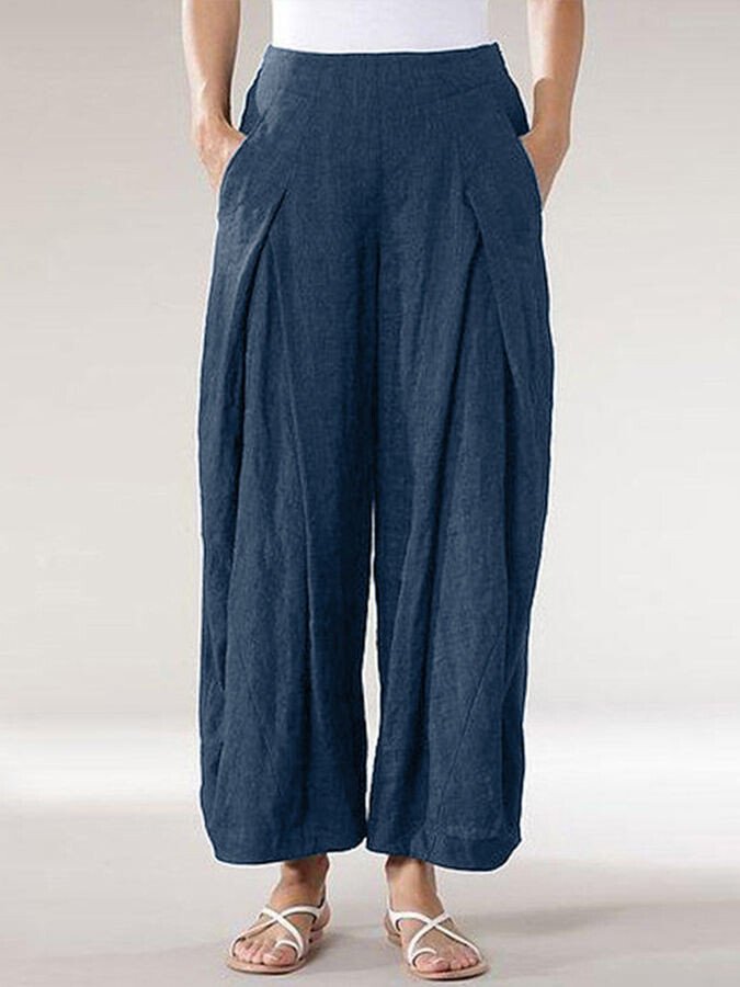 Women's Comfortable Cotton Linen Cropped Straight Casual Wide Leg Pants