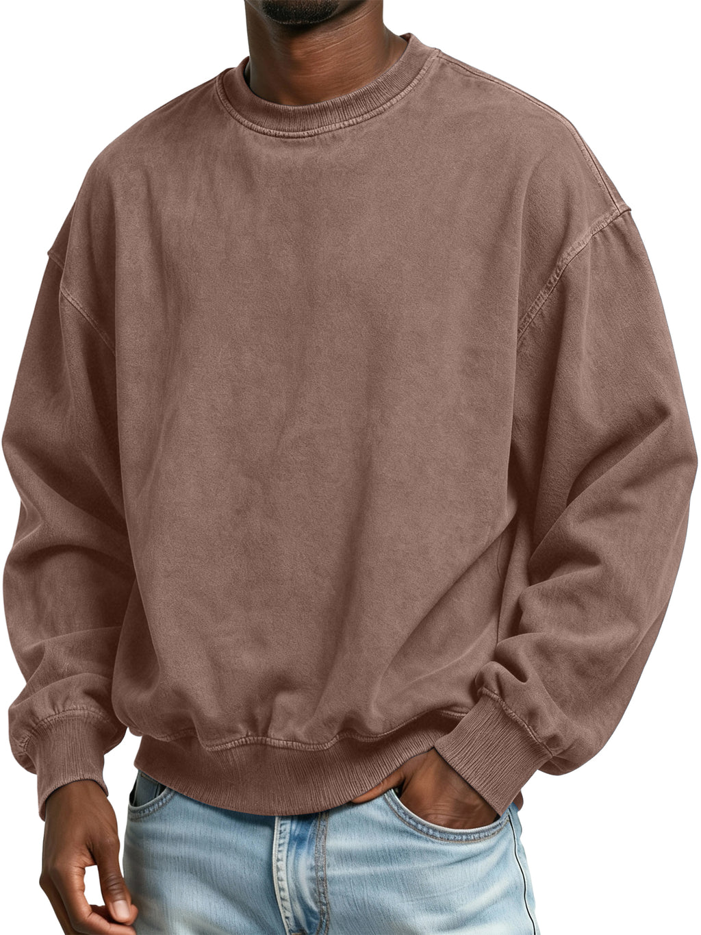 Men's Vintage Washed Distressed Batik Cotton Crew Neck Long Sleeve Sweatshirt
